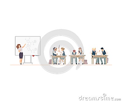 Naughty Pupils Sitting At School Desk Vector Illustration Vector Illustration