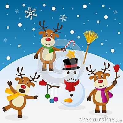 Naughty Reindeer and Snowman Vector Illustration