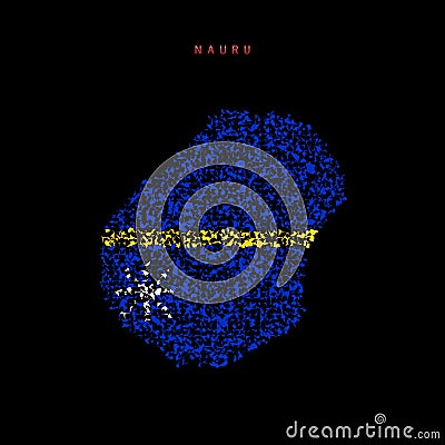 Nauru flag map, chaotic particles pattern in the Nauruan flag colors. Vector illustration Vector Illustration