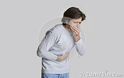 Nausea and stomach pain concept, free space Stock Photo
