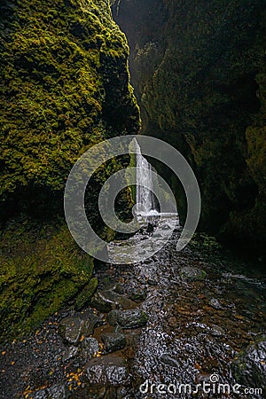 Nauthusagil waterfall canyon on south coast, Iceland Stock Photo