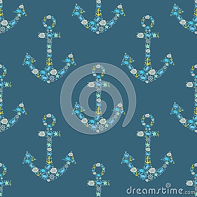 Nautical anchor seamless pattern Vector Illustration