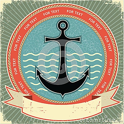 Nautical anchor.Vintage label Vector Illustration