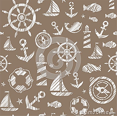 Nautical background, seamless, brown, vector. Vector Illustration