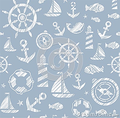 Nautical background, seamless, gray, vector. Vector Illustration