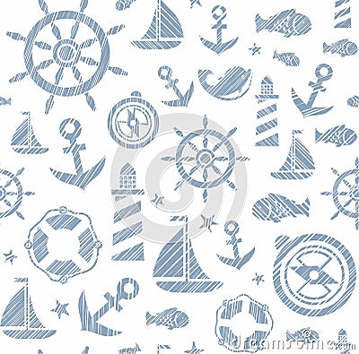 Nautical background, seamless, white and gray vector. Vector Illustration