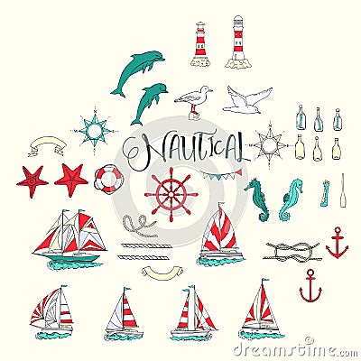 Nautical background with ships Vector Illustration