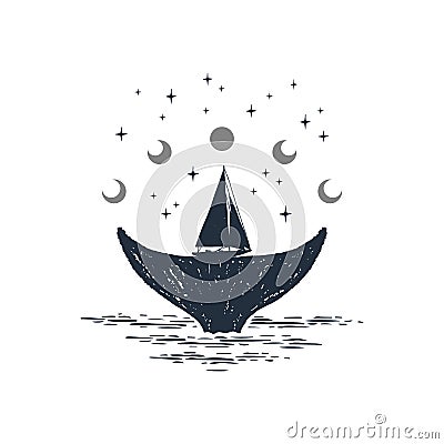 Nautical badge with hand drawn vector illustration. Vector Illustration