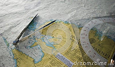 Nautical Chart close up. Stock Photo