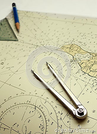 Nautical chart and dividers Stock Photo