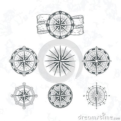 Nautical compass. Marine wind rose for maps. Vintage style vector illustrations Vector Illustration