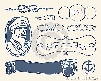 Nautical decoration set over white background. Vector Illustration