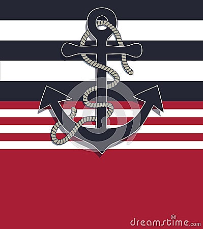 Nautical design card with marine anchor and rope blank Vector Illustration