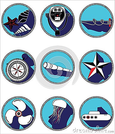 Nautical elements II icons in knotted circle Vector Illustration