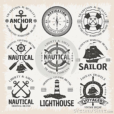 Nautical Emblem Set In Color Vector Illustration