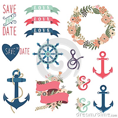 Nautical Flower Wedding Collections Vector Illustration