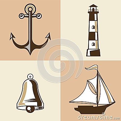 nautical four labels Vector Illustration