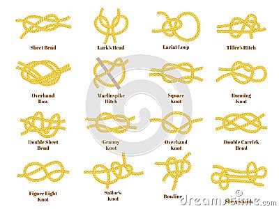 Nautical golden yellow knots on white background, vector Vector Illustration