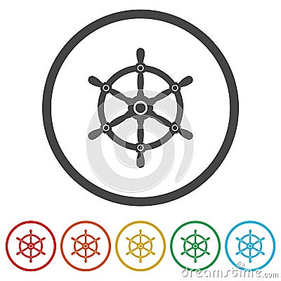 Nautical helm wheel icon. Set icons in color circle buttons Vector Illustration