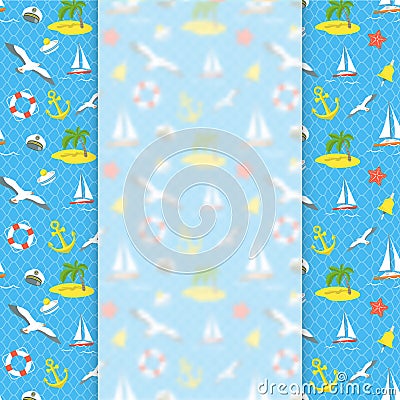 Nautical Icons background with blurred banner Vector Illustration