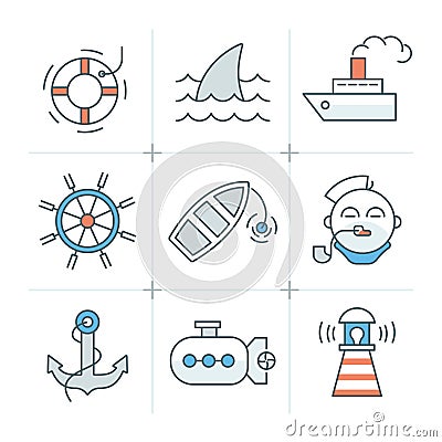 Nautical Icons Collection Vector Illustration