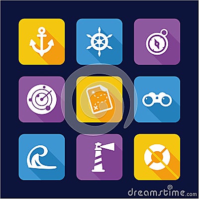 Nautical Icons Flat Design Vector Illustration