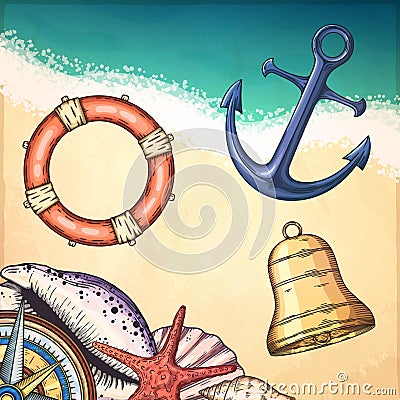 Nautical illustrations set. Vector Illustration