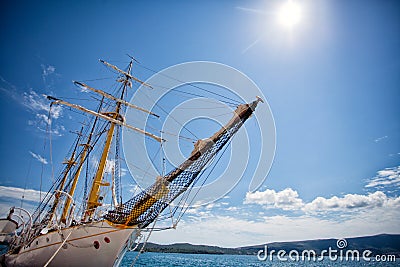 Nautical landscape background of beautiful sailboat with copy sp Stock Photo