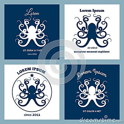 Nautical logo emblem with octopus Vector Illustration