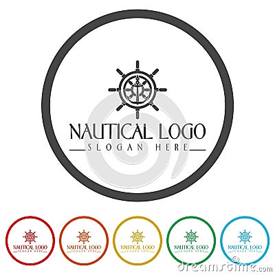 Nautical logo. Set icons in color circle buttons Vector Illustration