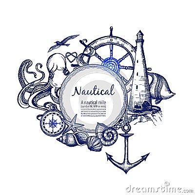 Nautical marine composition icon doodle Vector Illustration