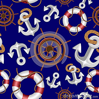 Nautical Marine Elements Navigation Vector Semless Fabric Textile Pattern Design Vector Illustration