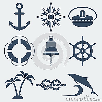 Nautical marine icons set Vector Illustration