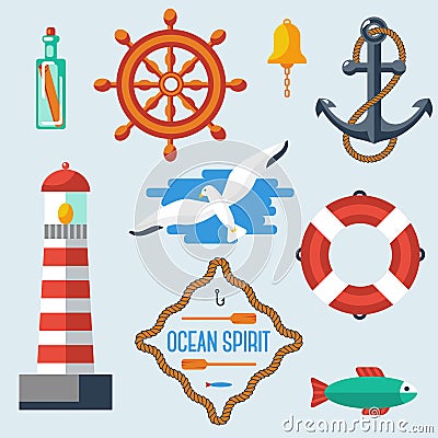 Nautical and marine icons. Vector illustration. Vector Illustration