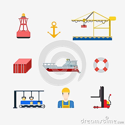 Nautical marine port delivery shipment flat vector icon Vector Illustration