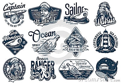 Nautical marine sailor prints, captain or sea ship Vector Illustration