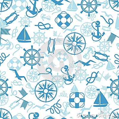 Nautical or marine themed seamless pattern Vector Illustration