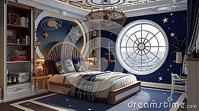 Nautical Nook Bedroom Ambiance Stock Photo
