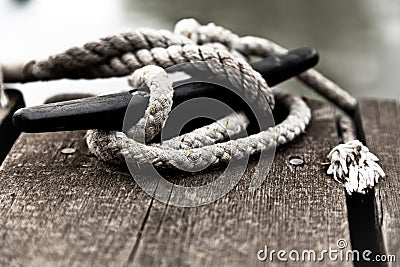 Nautical rope on the cleat. Stock Photo