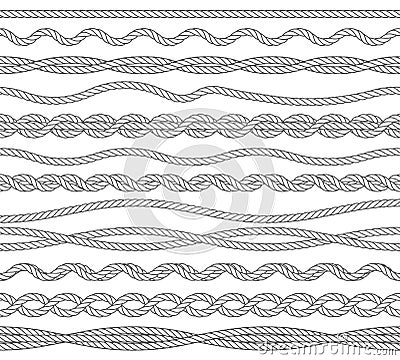 Nautical ropes monochrome outline vector illustrations set Vector Illustration