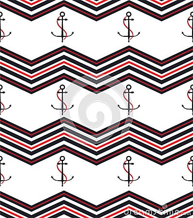 Nautical and sailor mood of navy blue and red ZigZag stripe with anchor seamless pattern in vector EPS10,Design for fashion,fabric Vector Illustration