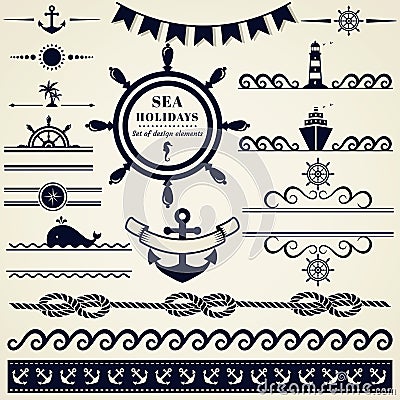 Nautical and sea design elements. Vector set. Vector Illustration