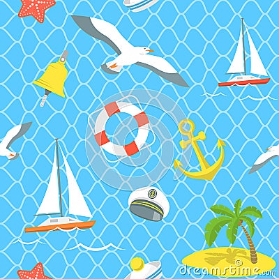 Nautical Sea Icons seamless pattern Vector Illustration