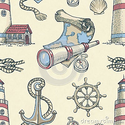 Nautical seamless pattern Stock Photo