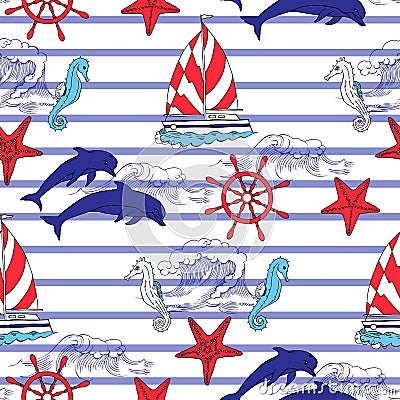 Nautical seamless pattern Vector Illustration