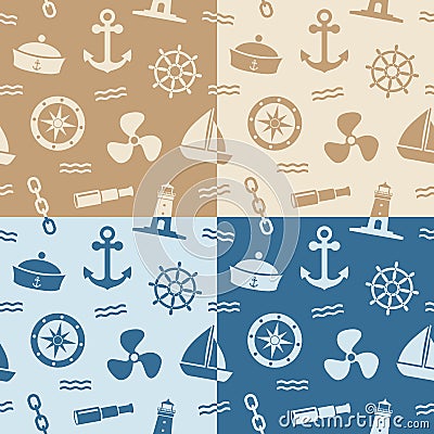 Nautical Seamless Patterns Vector Illustration