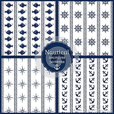 Nautical seamless patterns. Vector collection. Vector Illustration