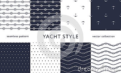 Nautical seamless patterns. Yacht style designn Vector Illustration