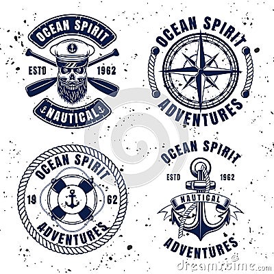 Nautical set vector vintage emblems or badges Vector Illustration