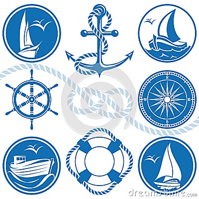 Nautical symbols and icons Vector Illustration